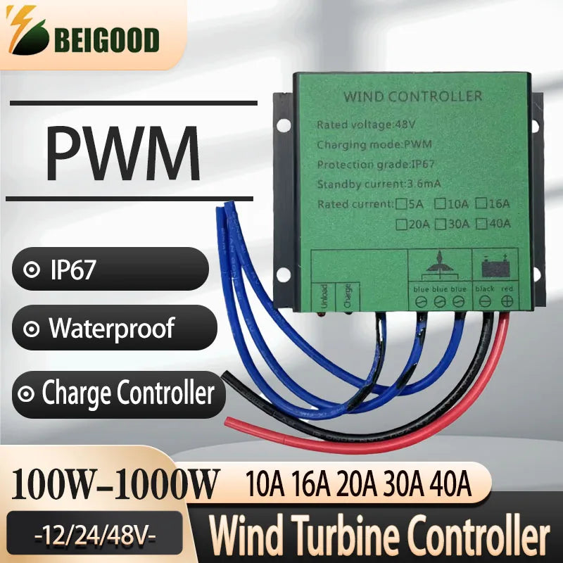 100-1000W MPPT Charge Controller, Beigood waterproof charge controller, 43V rated voltage, IP67 protection, supports up to 40A current for 12/24/48V systems.