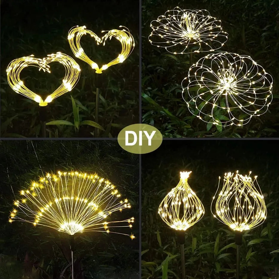 Solar String Firework Light, Solar-powered lamp with LED bulbs, bronze body, and Ni-MH battery.