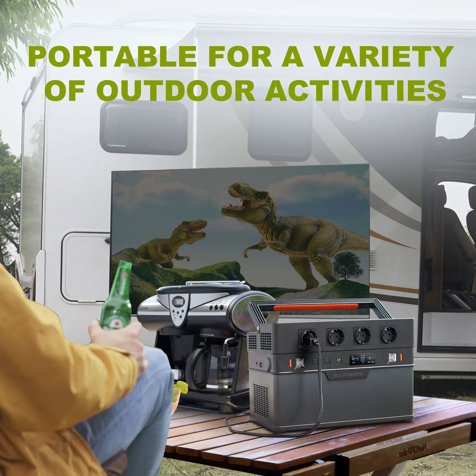 Portable power source for camping, RVing, and outdoor adventures.