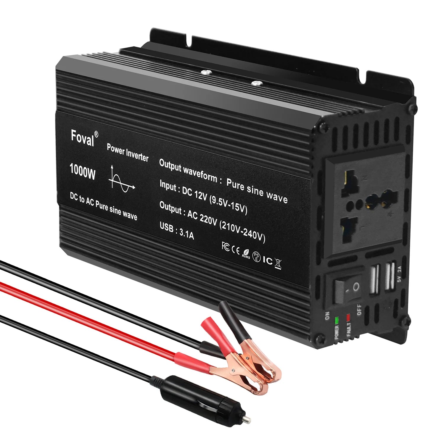 DC 12V to AC 220V Pure Sine Wave Inverter, Foval DC/AC Inverter with pure sine wave output, customizable power from 1-200KW, and various specifications.