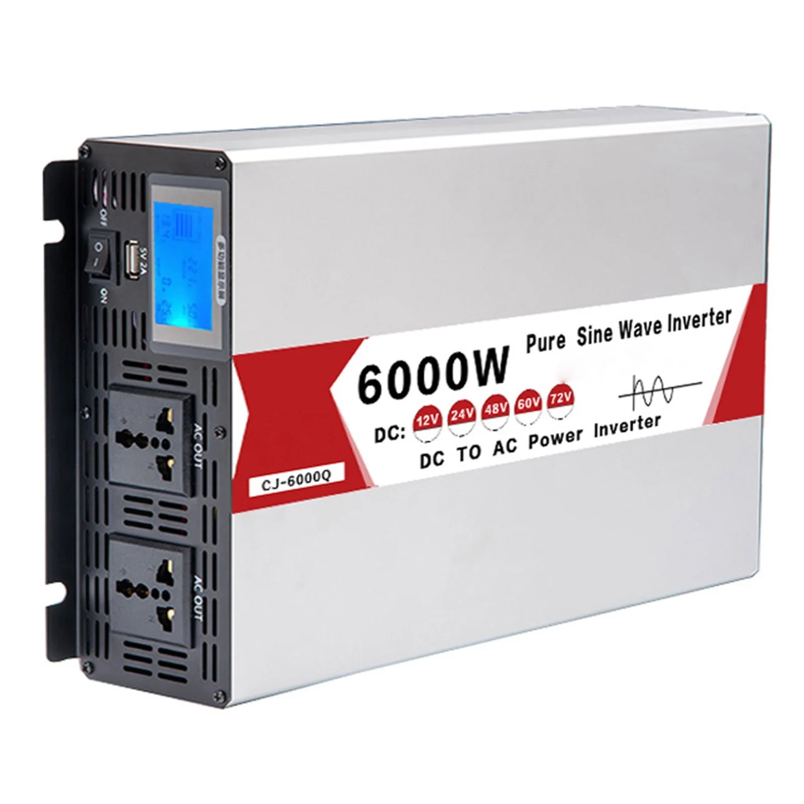 Inverter converts DC power to AC power, 4000W max, suitable for various DC voltages.