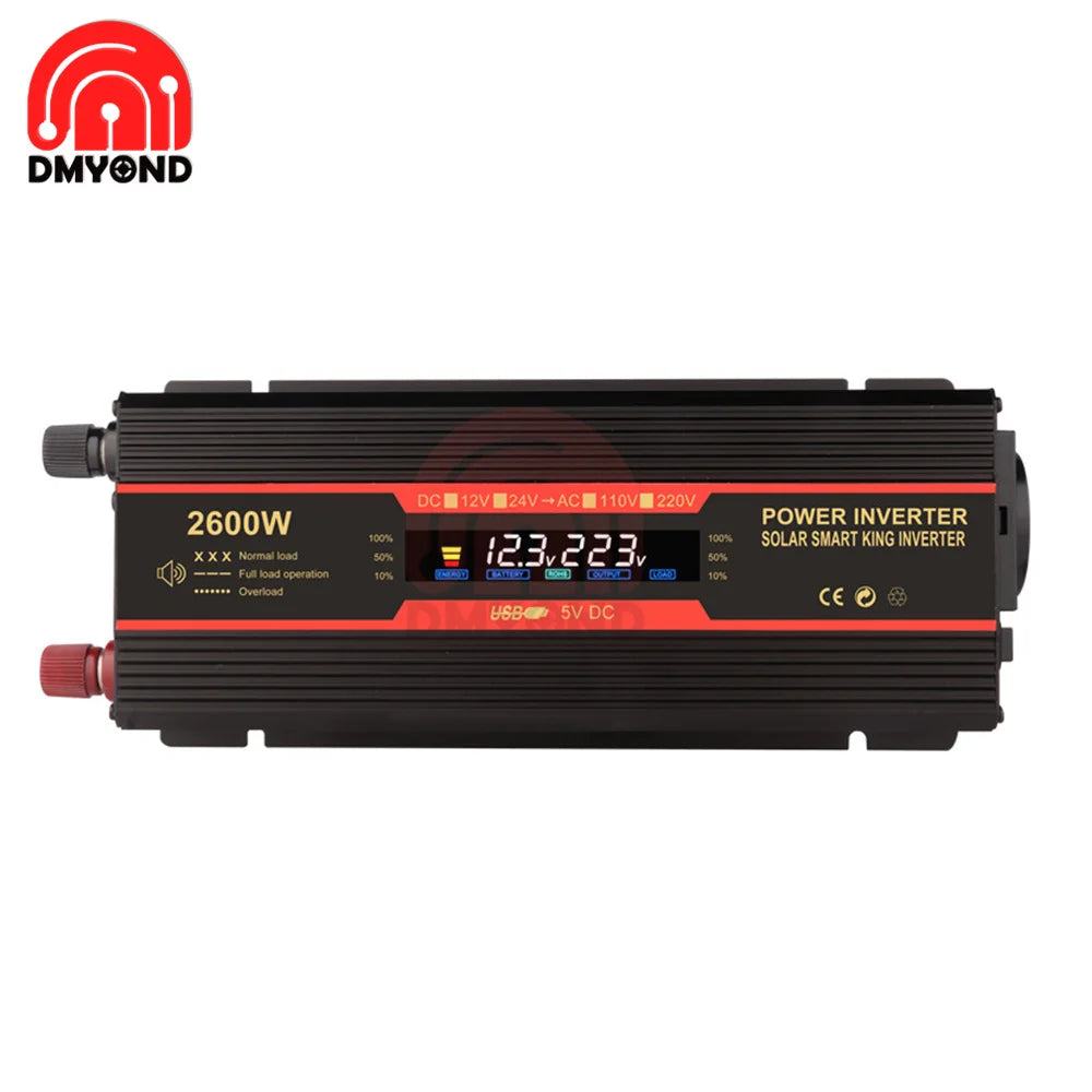 1500W/2000W/2600W Inverter, Pure Sine Wave Power Inverter: Convert 12V DC to 220V AC with smart features and LCD display.