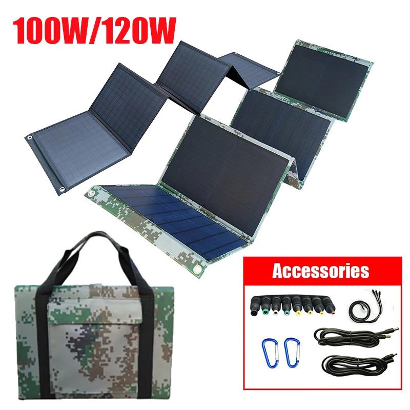 60W/100W Solar Panel, Portable solar charger bag for on-the-go phone charging.