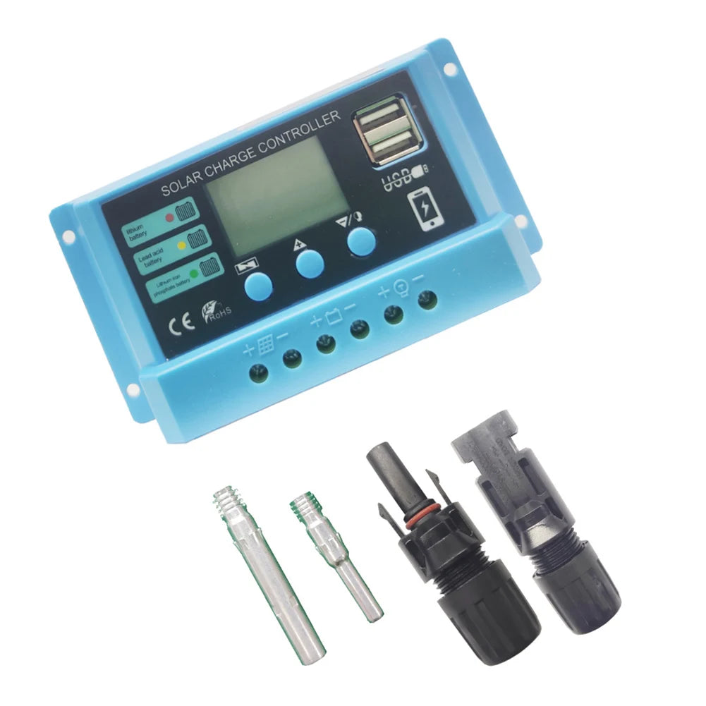 10A 20A 30A  PWM Solar Charge Controller, Solar charge controller with LCD display for lead-acid/lithium batteries, controlling up to 30A of power.