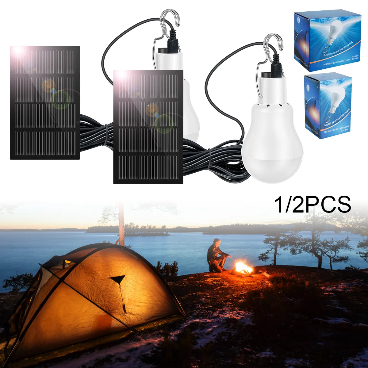 solar light, Outdoor solar lamp provides bright LED lighting for camping or fishing trips.