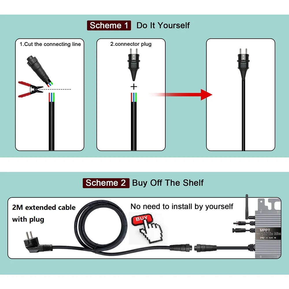 800W Grid Tie Micro Inverter, Installation options: DIY or buy an off-the-shelf solution with extended cable.