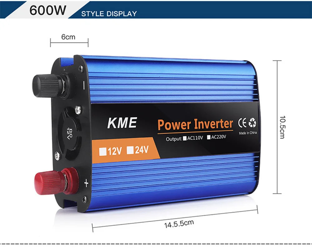 Pure Sine Wave Inverter converts DC to AC power with outputs up to 3000W.
