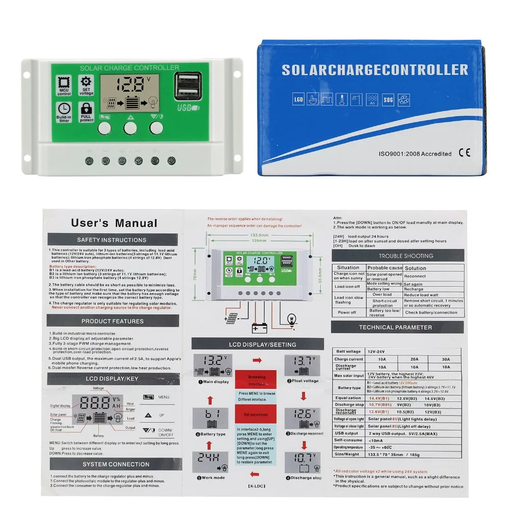 Solar Charge Controller, Regulates solar panel charging current for small to medium-sized systems, suitable for 100-500W panels.