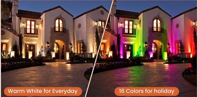 LED Lawn Lamp Outdoor Garden Light, Features warm white for everyday use and 16 colors for special occasions or holidays.