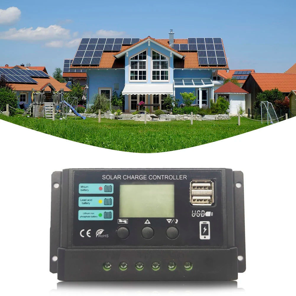 10A/20A/30A Solar Charge Controller, Solar charge controller for 12V/24V systems, adjustable PWM, compatible with lead-acid and lithium batteries.
