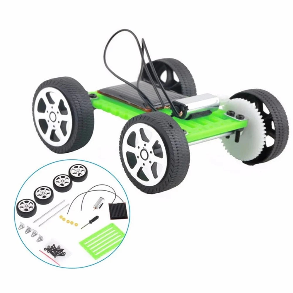 DIY Assembled Energy Solar Powered Toy, Solar-powered toy car robot kit set for kids aged 7-14, assembled from plastic parts.