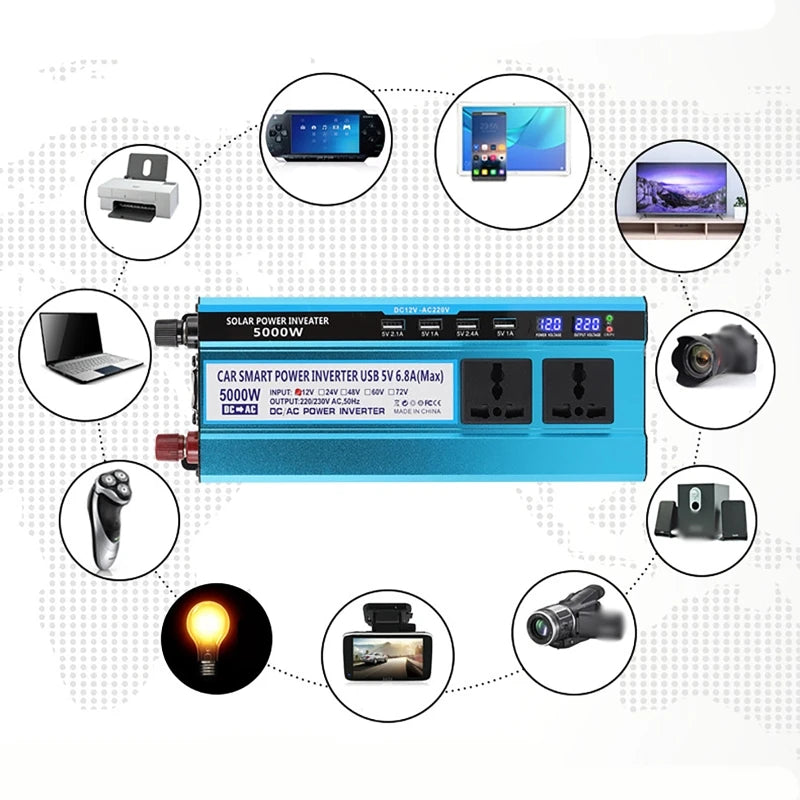 Solar Power Inverter: Modified Sine Wave, 3000W-5000W capacity, DC to AC converter with USB port.