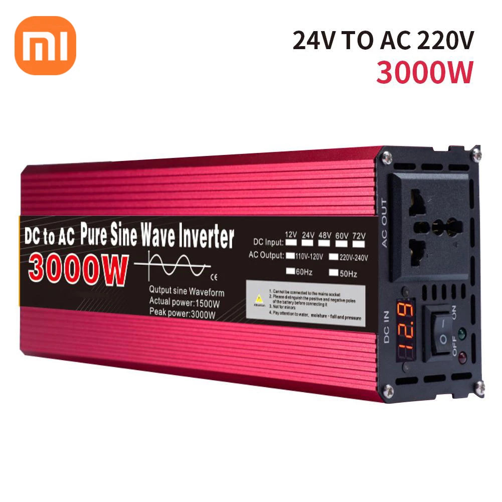 XIAOMI Inverter, Portable DC-to-AC inverter converts 12V/24V sources to 220V AC power with pure sine wave tech.