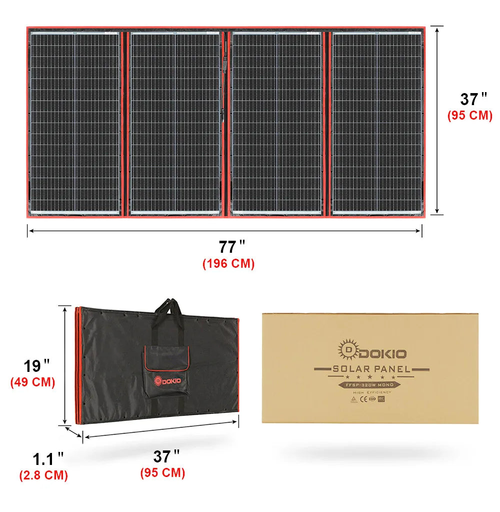 DOKIO 18V 100W 300W Portable Ffolding Solar Panel, USB connection reduces power consumption and ensures reliable power supply.