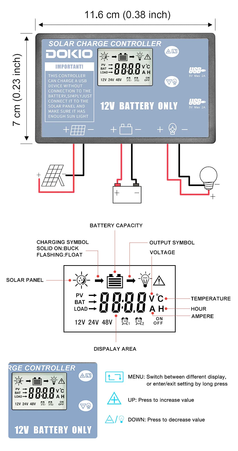 DOKIO 18V 100W 300W Portable Ffolding Solar Panel, Portable solar panels for home and car charging, folding design, 18V, 100W, 300W capacity.