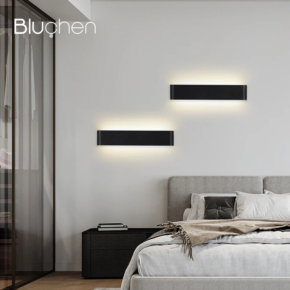 Led Wall Sconce Light, Modern LED wall lamp with brushed aluminum material, warm white/cold white color temp, and AC power.