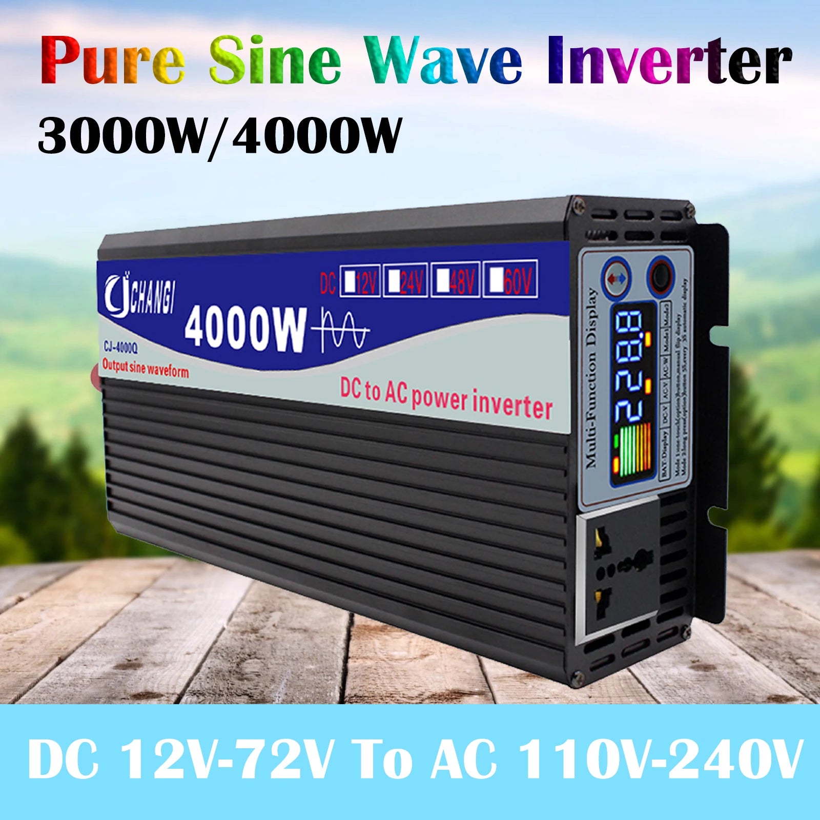 Pure Sine Wave Inverter: Converts DC power to AC power for appliances up to 240V with multiple safety features.