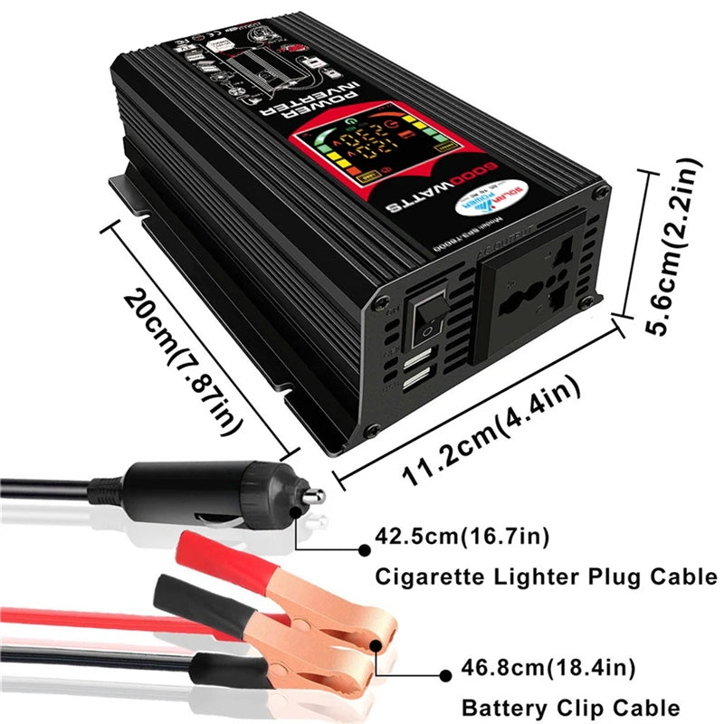 12V to 110V/220V Solar Panel, Portable charging kit with cables for cigarette lighter, battery clip, and wall outlet use.