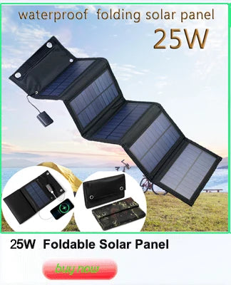 30W Solar Panel, Waterproof foldable solar panel for outdoor use, providing 25W power.