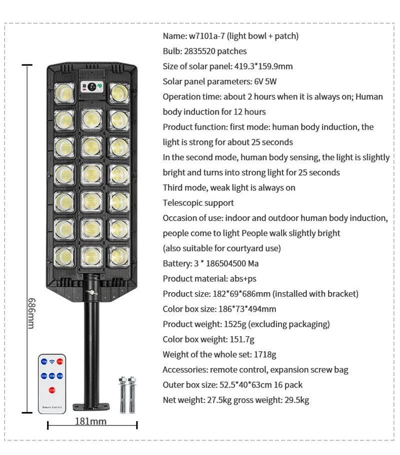 15000LM Solar Street Light, IP66 Waterproof LED Security Lamp For Yard