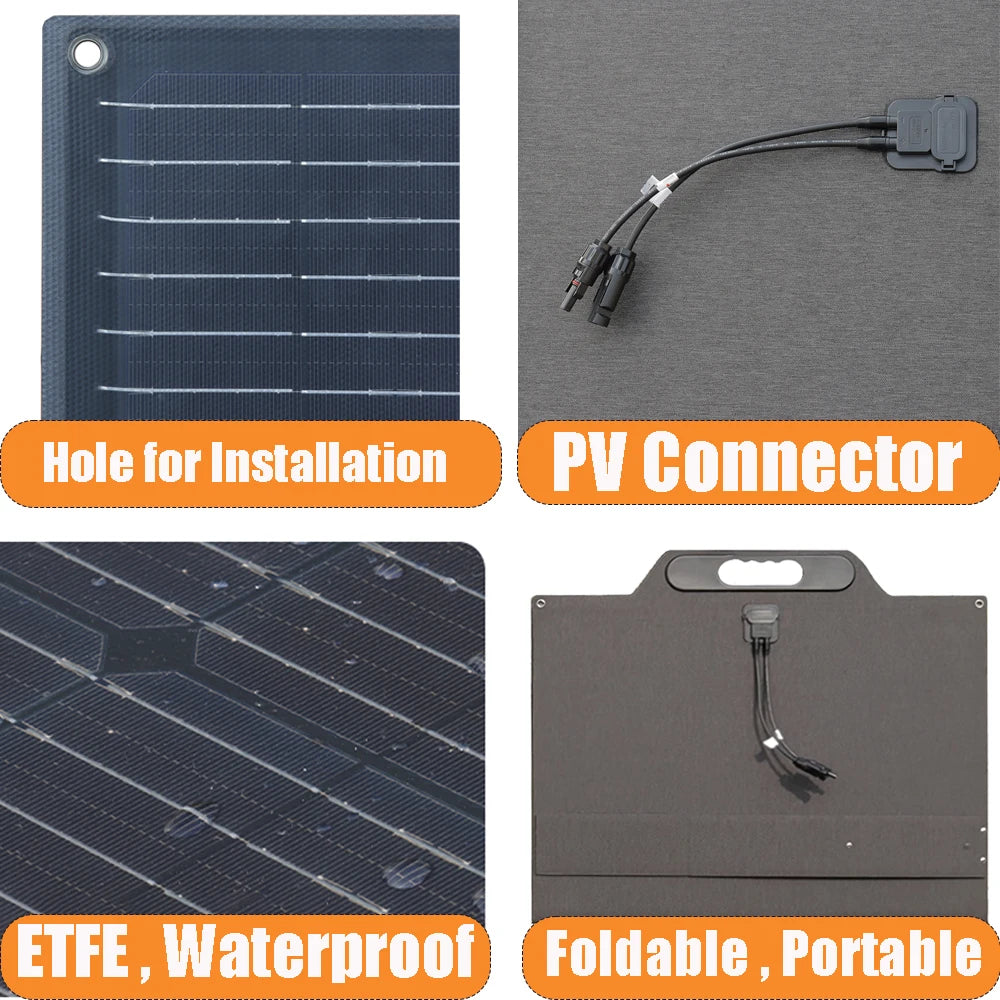 300W Foldable Portable ETFE Solar Panel, Waterproof foldable portable solar panel with ETFE material and PV connector hole for easy installation.