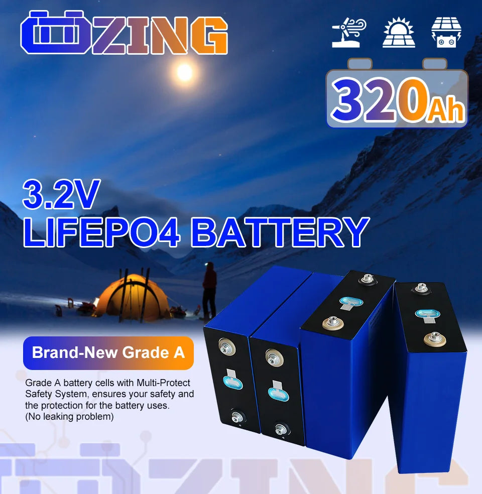 GRADE A 3.2V Lifepo4 320Ah Battery, High-quality Grade A Lifepo4 battery pack with multi-protection system for safe use and leak prevention.