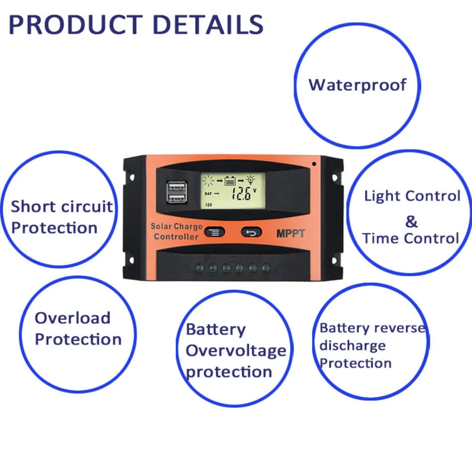 30A/40A/50A/60A MPPT Solar Charge Controller, Safe and efficient solar charger with waterproof design and advanced features.