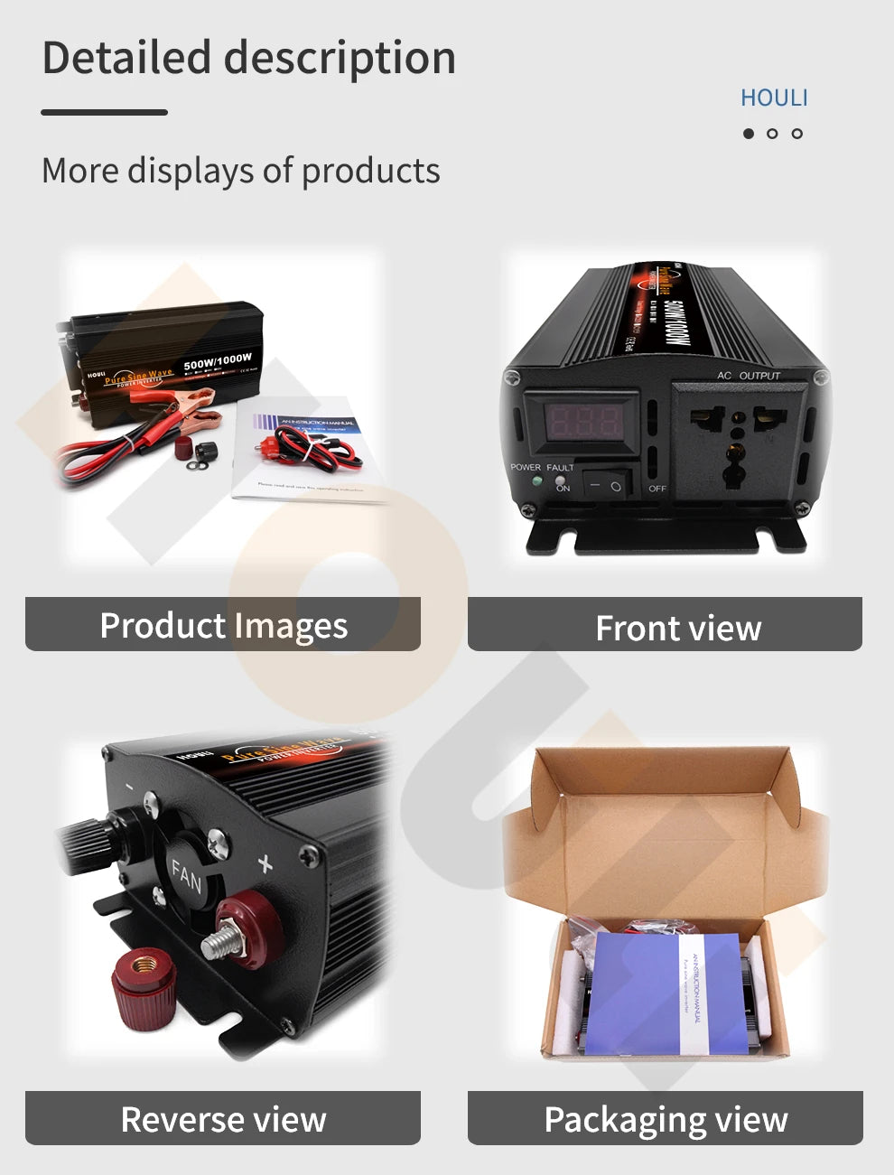 Solar inverter converts 12V DC to 220V AC pure sine wave home converter.