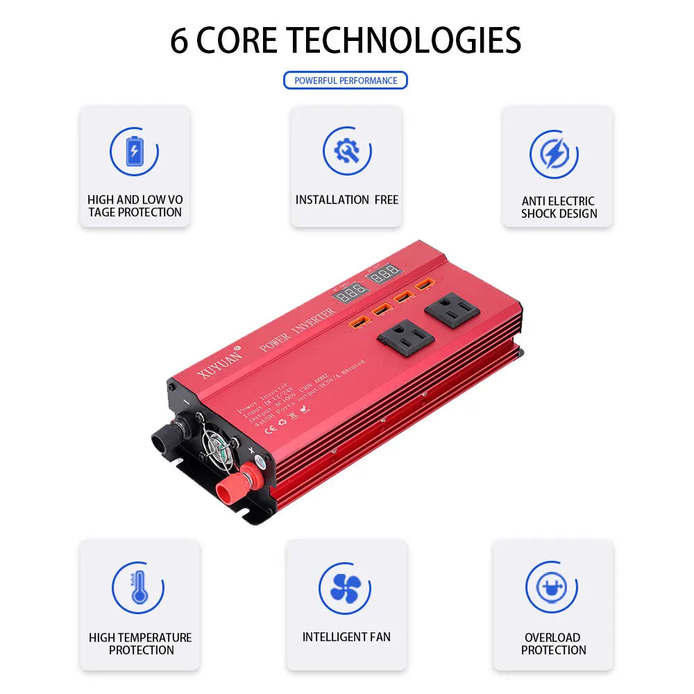 110/220V 4000W Car Inverter, Portable car inverter with advanced tech for power and safety features.