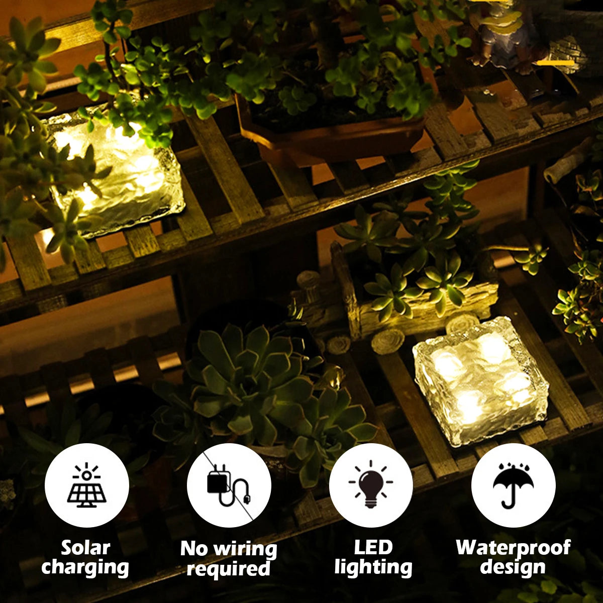 4pcs Solar LED Light, Energy-efficient solar-powered LED lights with waterproof design; no wiring or charging needed.