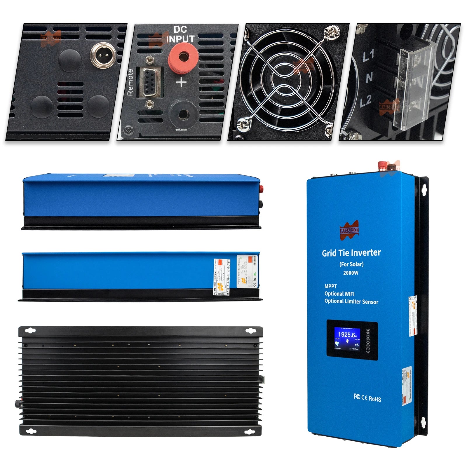 1000W 2000W Solar Inverter, Grid-tie inverter for solar panels with MPPT tech, WiFi option, and sensor, ROHS compliant.