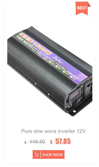 Pure sine wave inverter, Powerful sine wave inverter converts 12V DC to 220V AC for home or car use.