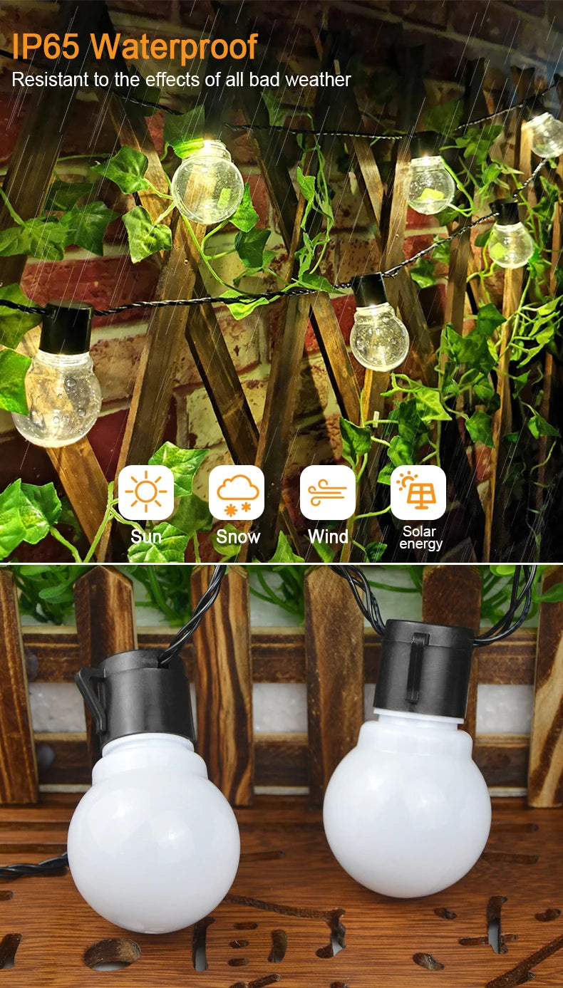20 LED Outdoor Solar Light, Waterproof IP65 rating ensures durable performance in rain, snow, wind, and direct sunlight.