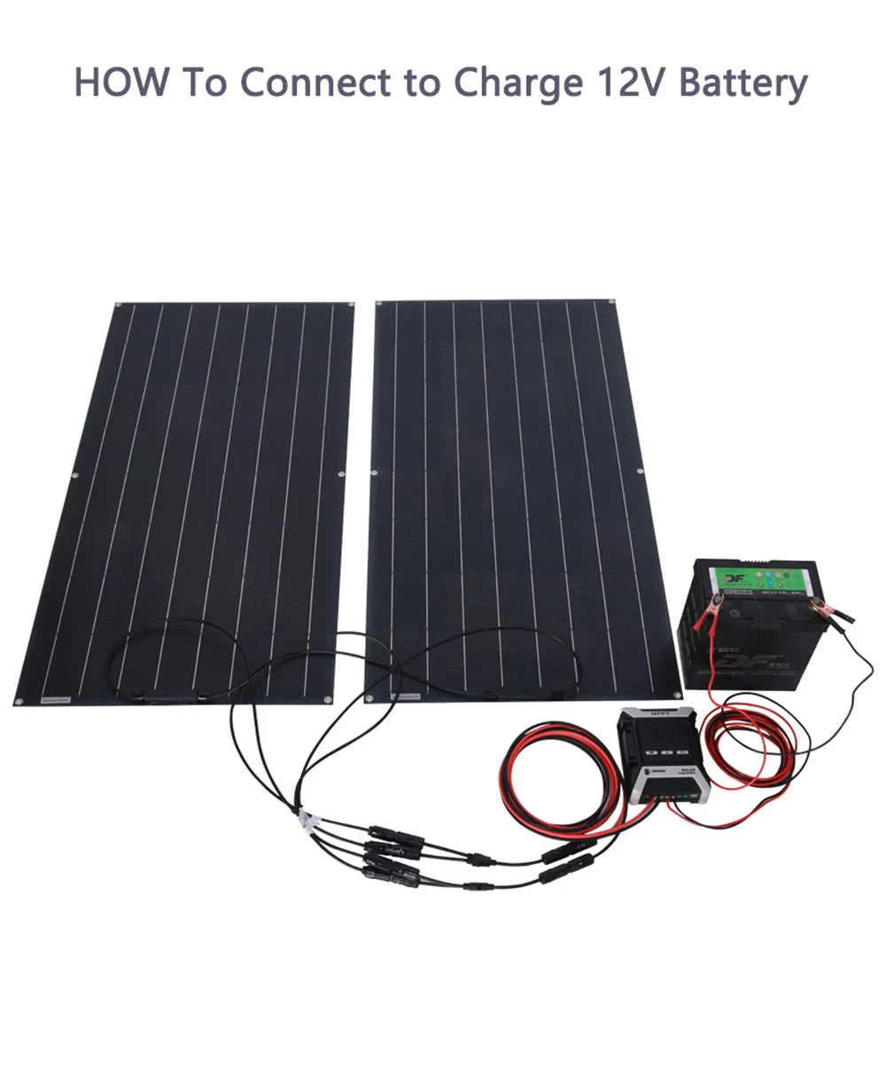 400W 300W 200W 100W Etfe Flexible Solar Panel, Connect to charge 12V battery using included charger.