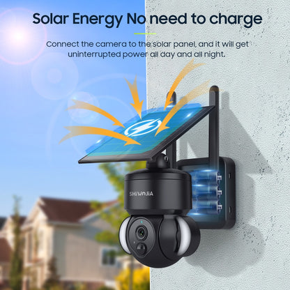 SHIWOJIA 516C Solar Camera - 4G / Wifi Solar Powered 7500mAh Battery with 5W Solar Panels 3MP Color Night Vision Wireless Garden CCTV