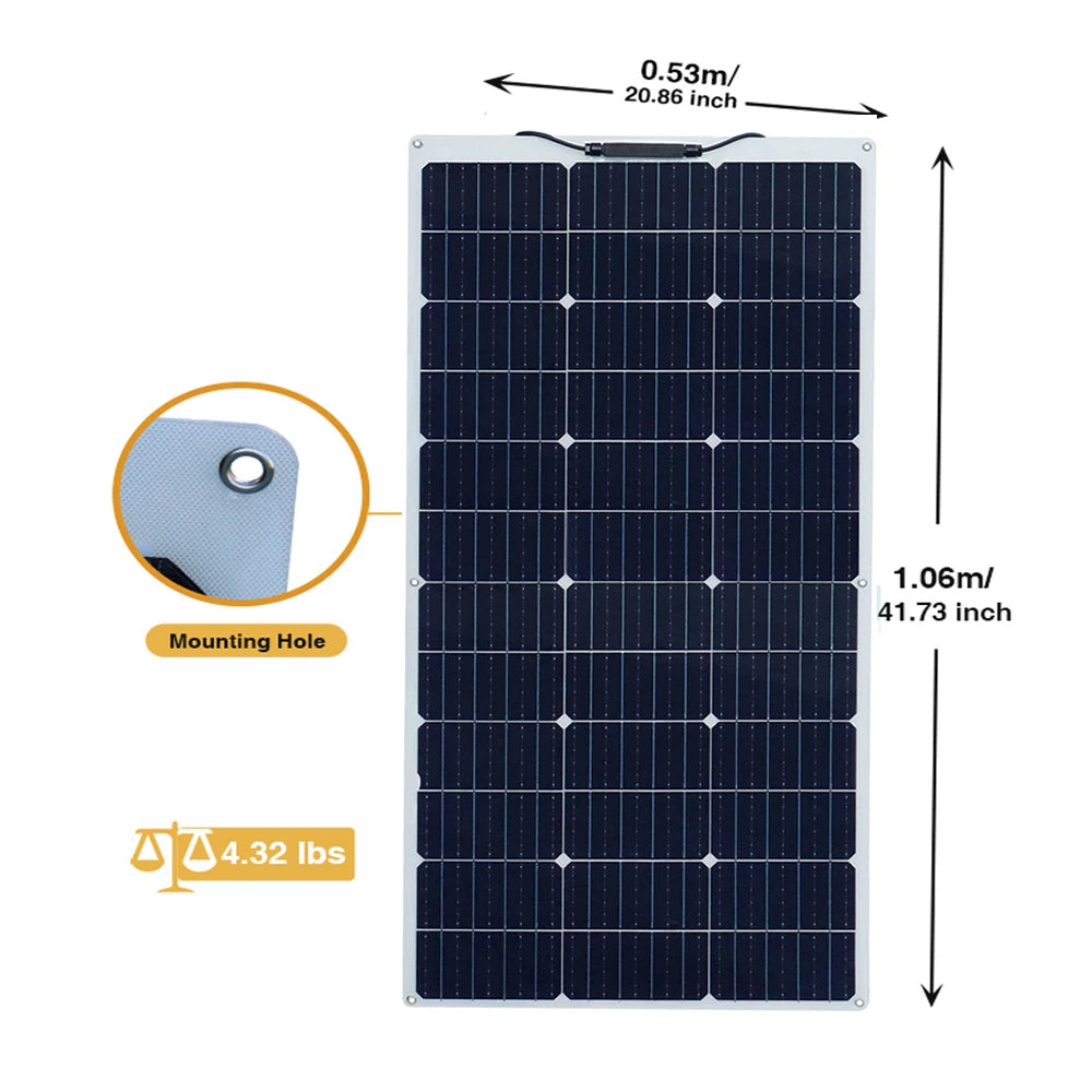 Flexible Solar Panel, Portable solar power kit for camping, cars, and homes with flexible panel and charger.