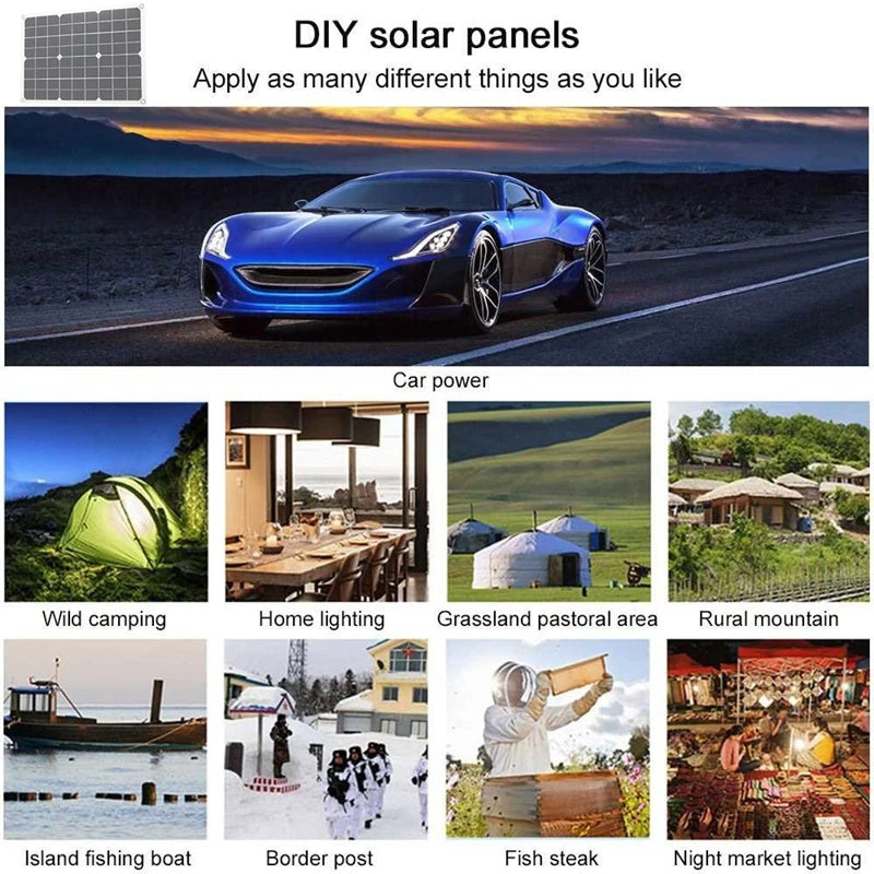 Off-grid solar panel system for RVs, camping, home backup, farms, and remote areas.