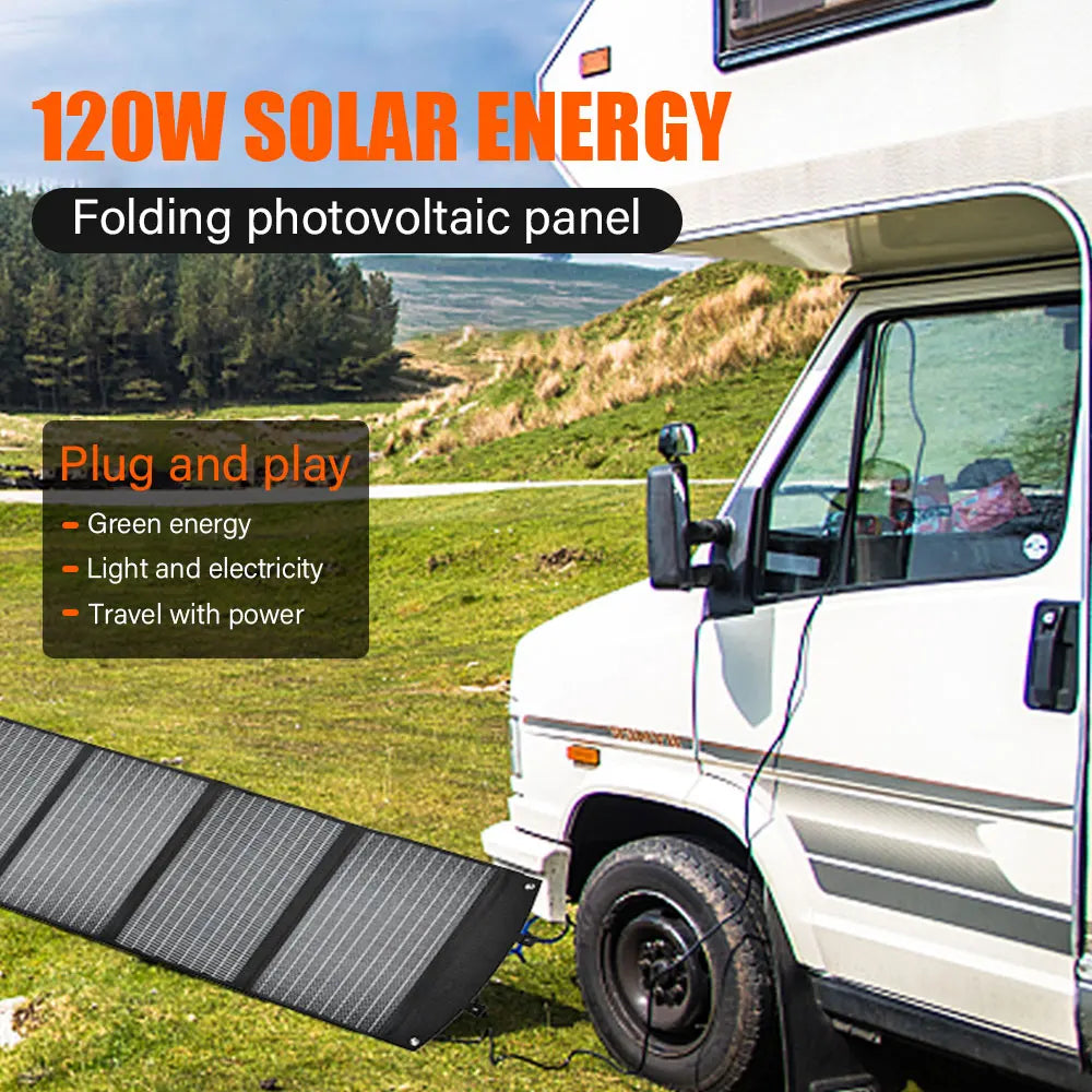 Outdoor Solar Panel, Portable solar panel for travel and camping, providing light and power on-the-go.