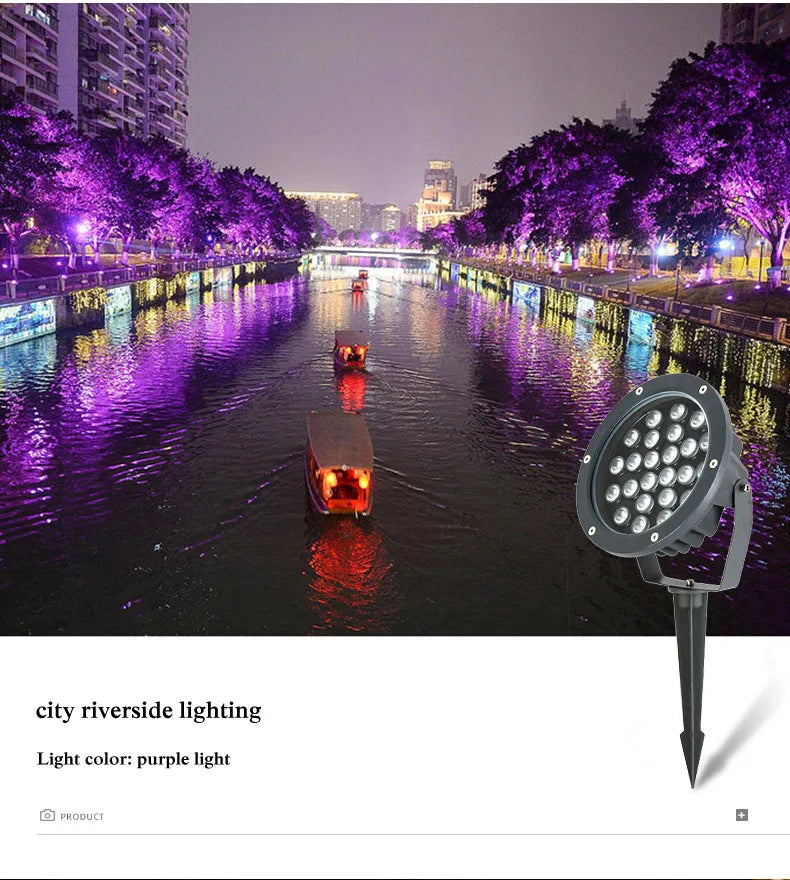 NEARCAM outdoor RGB projection light, Purple outdoor LED floodlight for city riverside lighting, producing vibrant results.