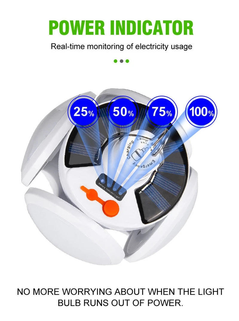 Solar Light, Real-time power indicator displays usage levels (25%-100%) for easy tracking and no more surprises.