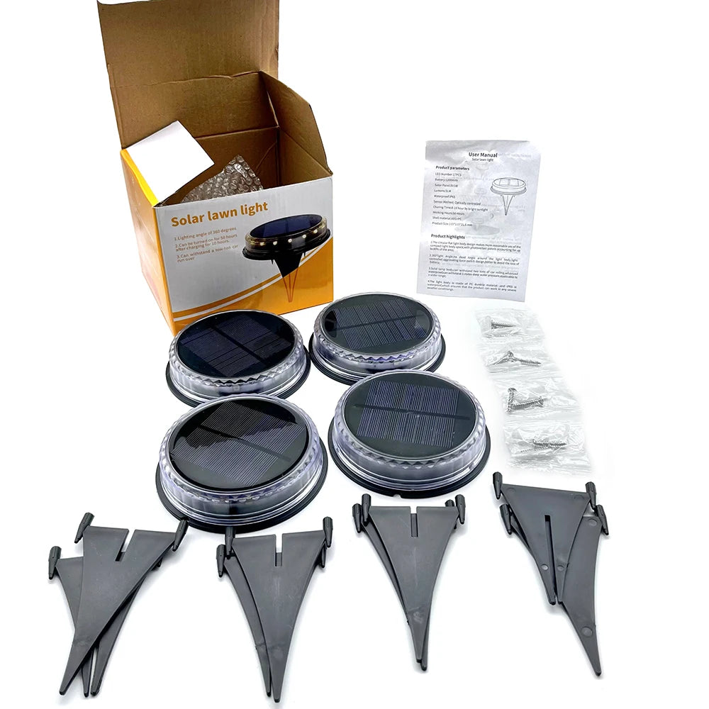 4Pack Solar Ground Light, Waterproof solar lights for outdoor use, ideal for lawns, paths, patios, and decorative landscaping.