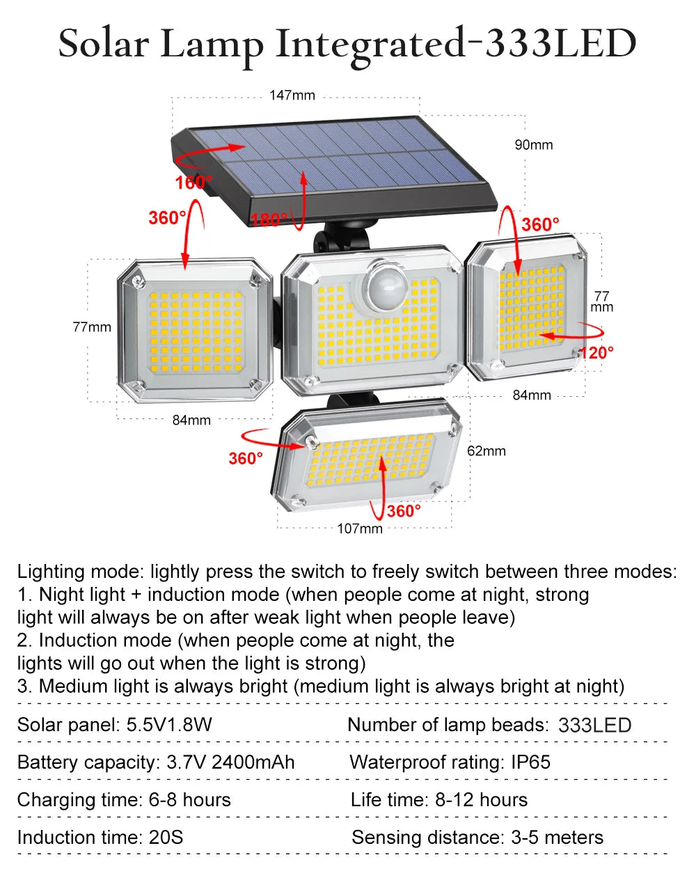 122/138/171/198/333 LED Solar Light, 122/138/171/198/333