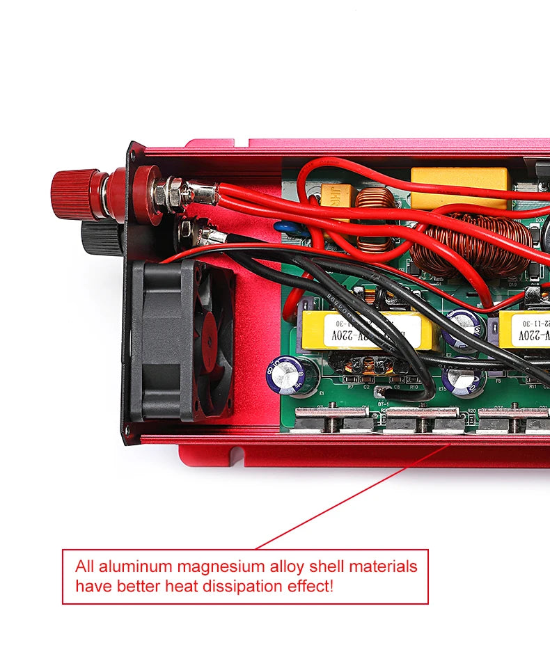 Pure Sine Wave Inverter, High-quality aluminum and magnesium alloys ensure excellent heat dissipation for improved performance and durability.