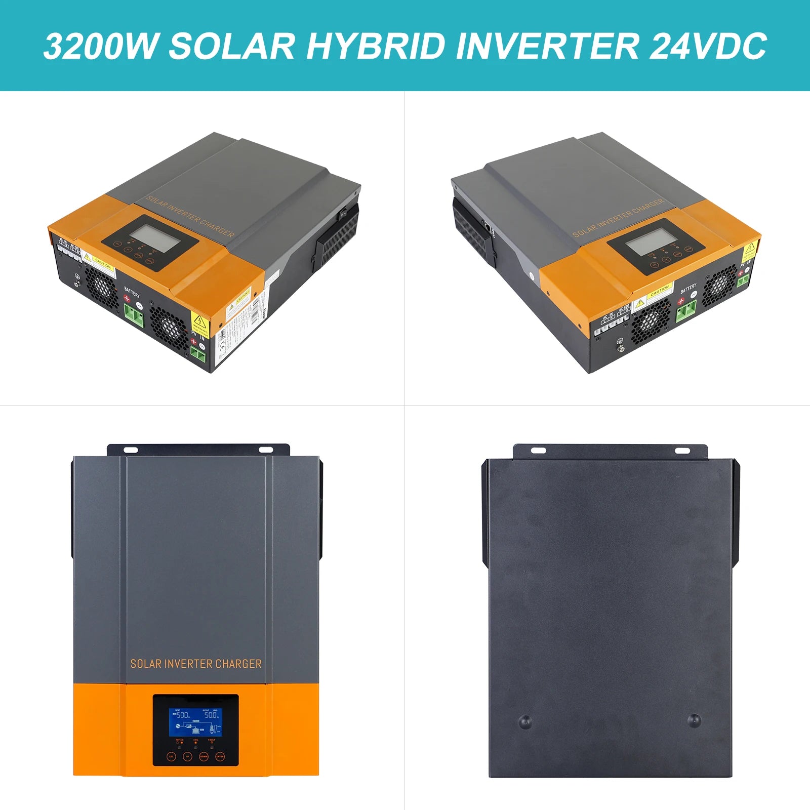 PowMr 3.2KW Hybrid Solar Inverter, Converts 24V DC to 230V AC with MPPT control and 80A output.