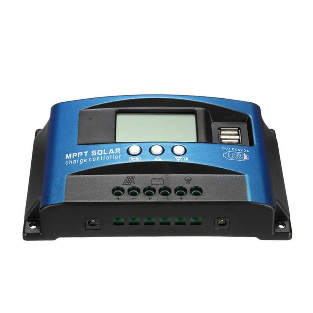 Solar Controller, MPPT solar charge controller with dual USB ports and LCD display for efficient charging and discharging.