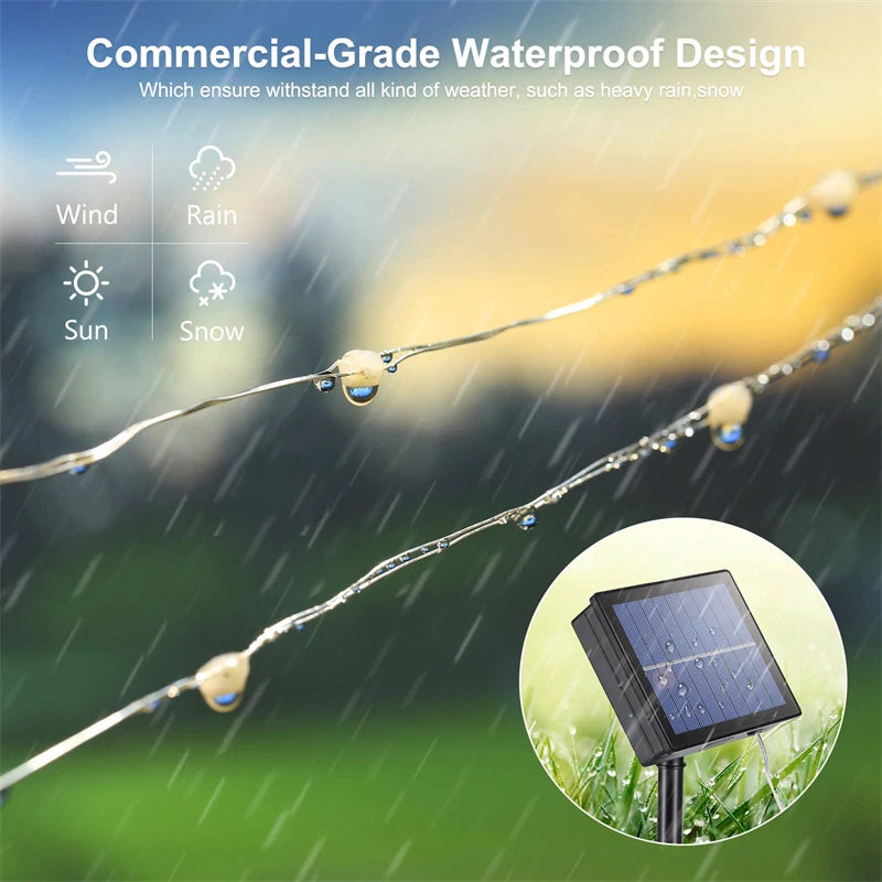 7m/12m/22m/32m LED Solar Light, Durable waterproof design withstands harsh weather: rain, snow, wind, and sun.