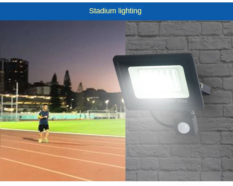 PIR Motion Sensor LED Flood Light, LED Flood Light with PIR Motion Sensor, AC220V, waterproof IP66, adjustable sensitivity.