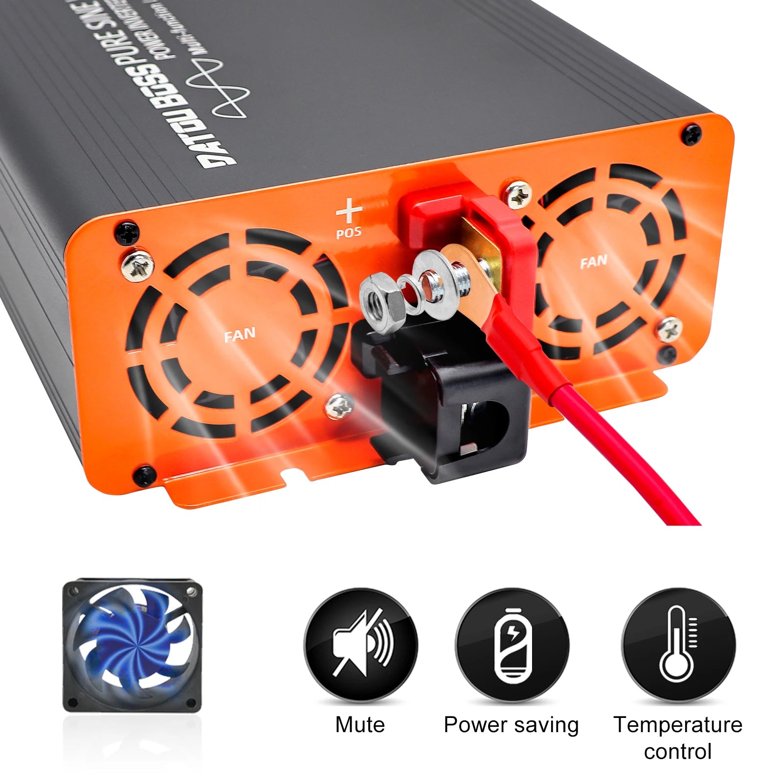 DATOUBOSS Pure Sine Wave Inverter, Lightweight aluminum alloy shell with good thermal conductivity, cooling components efficiently without affecting long-term performance.