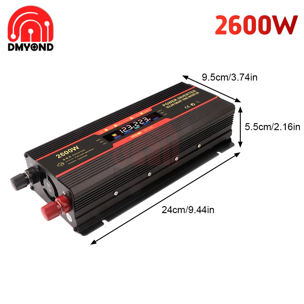 1500W/2000W/2600W Inverter, Confirm the inverter's power output meets or exceeds appliance requirements.