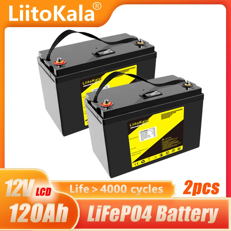 LiToKala 12V 120Ah LiFePO4 battery pack: long-lasting, suitable for outdoor camping and RV use.